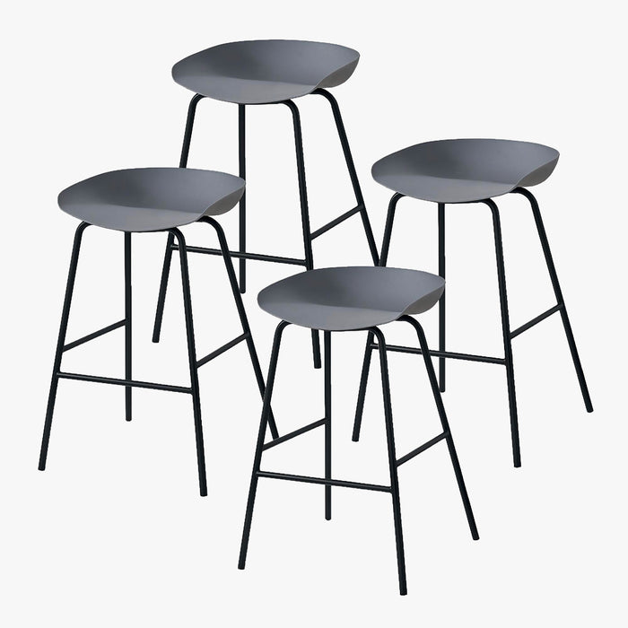 LEVIA Lot de 4 tabourets en plastique gris piètement métal noir