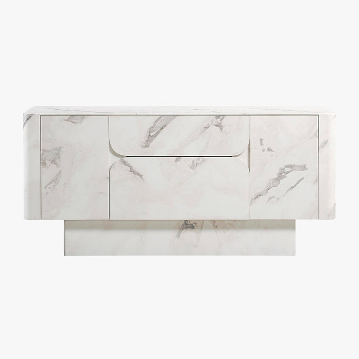 MIRA Buffet enfilade 2 portes 2 tiroirs marbre d'ingénierie blanc
