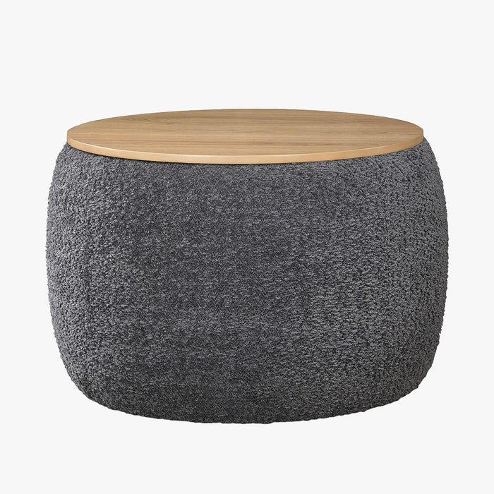 YUNIA Pouf rond coffre effet peau de mouton gris foncé