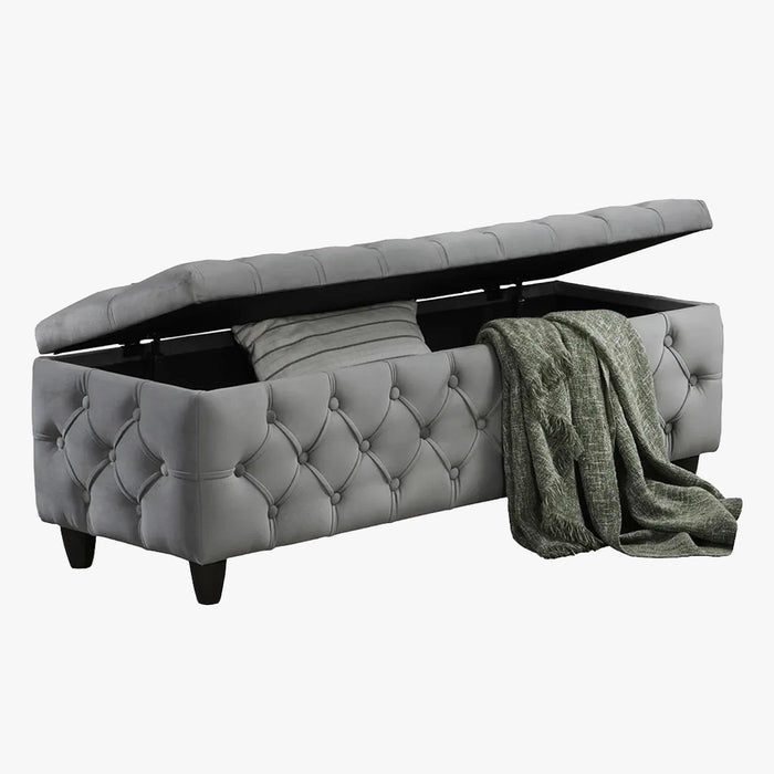 CASTRIA Banquette coffre capitonné en velours gris foncé