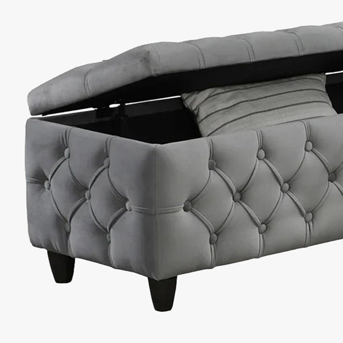 CASTRIA Banquette coffre capitonné en velours gris foncé