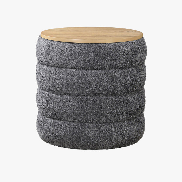 ARTA Pouf coffre effet peau de mouton gris foncé et bois