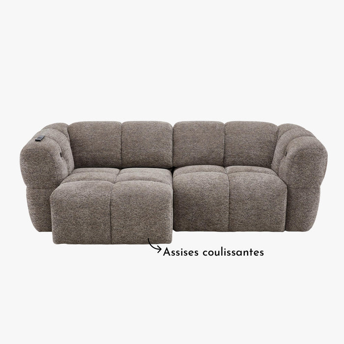 NALA Canapé 3 places relax électrique avec assises coulissantes en tissu taupe