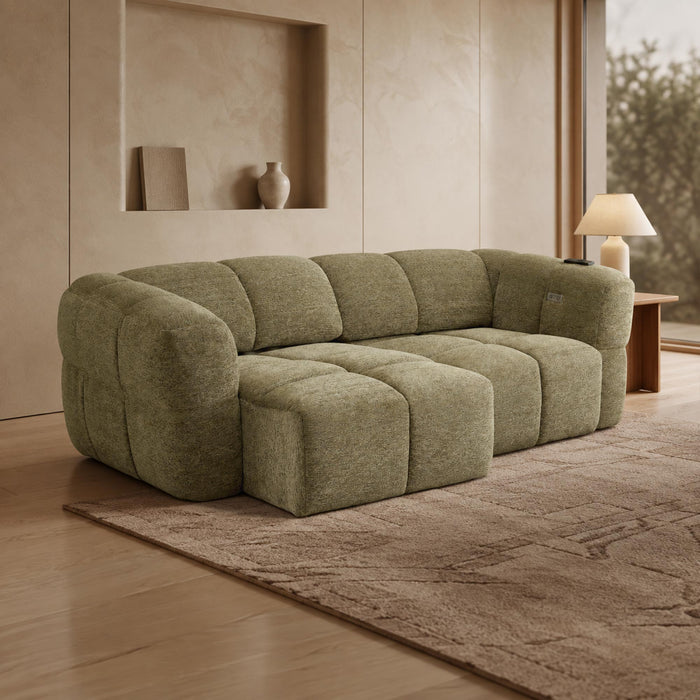 NALA Canapé 3 places relax électrique avec assises coulissantes en tissu vert