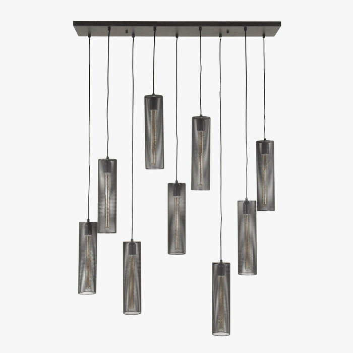 GINO Suspension en tube 9 lampes ajustables en métal noir 100x150 cm