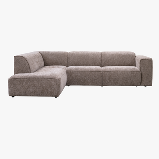 AMANDA Canapé d'angle en tissu taupe avec détail métal noir - Angle gauche