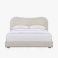 NALY Lit double en tissu beige et bois clair 180x200 cm
