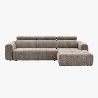 ALEXIA Canapé d'angle convertible avec têtières relevables en tissu taupe - Angle droit