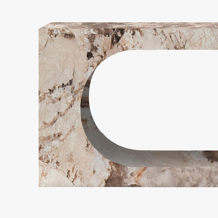 MANYA Console rectangulaire marbre d'ingénierie beige et marron