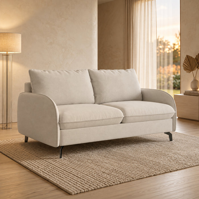 MARTINE Canapé 3 places convertible en tissu beige matelas 14 cm – Canapés convertibles Mobilier Deco
