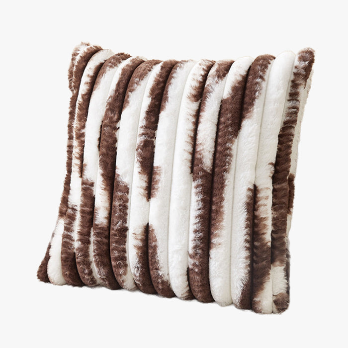 EVELYA Coussin carré en tissu côtelé marron et blanc 43x43 cm