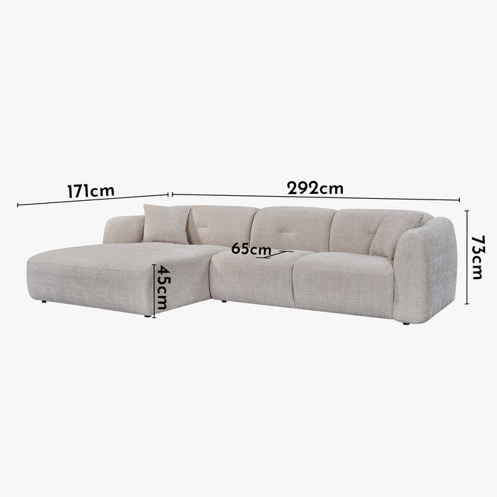 NOELIA Canapé d'angle en tissu capitonné beige - Angle gauche