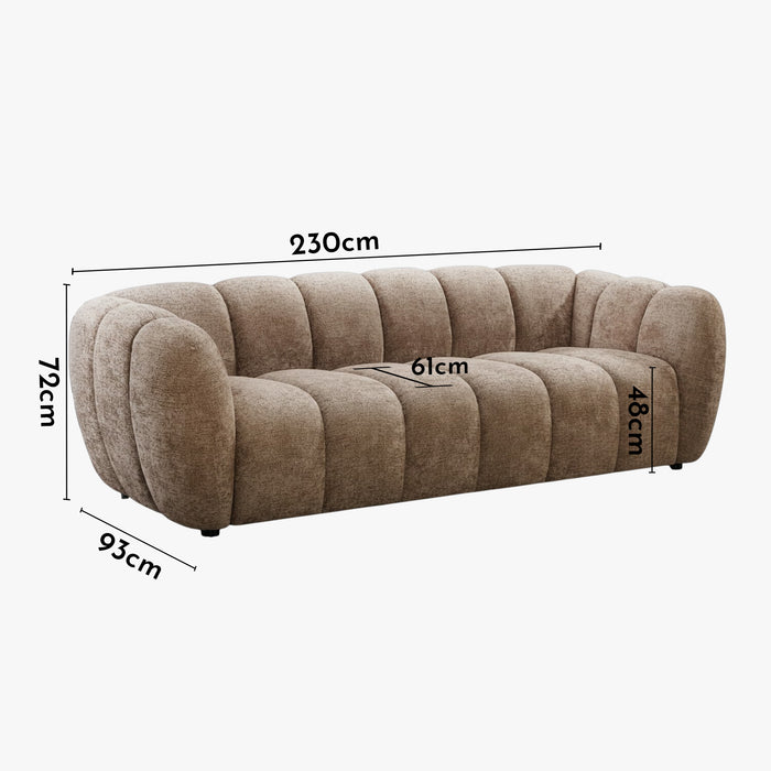 CAMILLE Canapé 3 places en tissu taupe foncé
