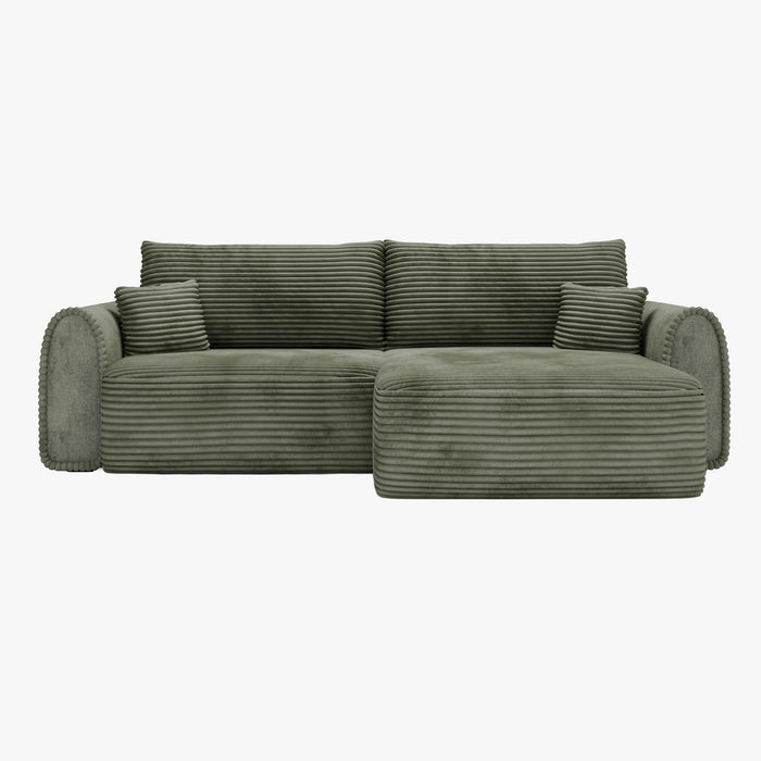 ADELE Canapé d'angle convertible et réversible avec coffre en velours côtelé vert