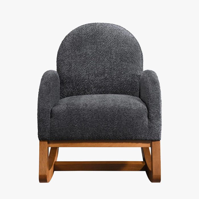 RUSSO Fauteuil à bascule effet peau de mouton gris foncé et bois clair