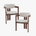 SANDRA Lot de 2 chaises de repas en tissu beige pieds en chêne massif foncé