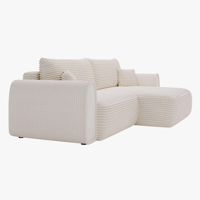 ADELE Canapé d'angle convertible et réversible avec coffre en velours côtelé beige