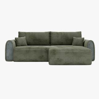 ADELE Canapé d'angle convertible et réversible avec coffre en velours côtelé vert