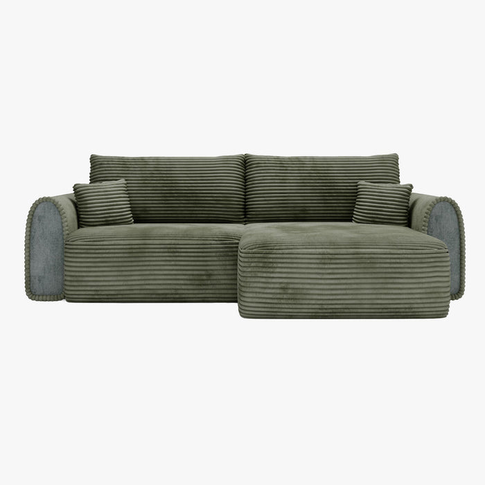 ADELE Canapé d'angle convertible et réversible avec coffre en velours côtelé vert