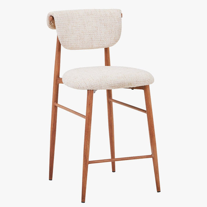 ADRIA Tabouret en tissu beige pieds couleur bois
