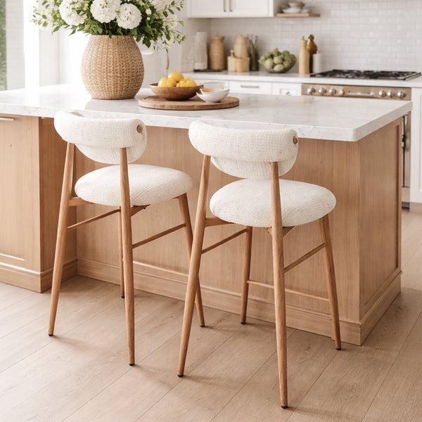 ADRIA Tabouret en tissu beige pieds couleur bois
