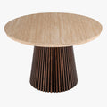 ADRIEN Table à manger ronde extensible couleur beige et bois foncé 120-200 cm