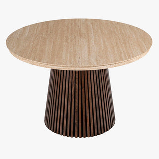 ADRIEN Table à manger ronde extensible couleur beige et bois foncé 120-200 cm