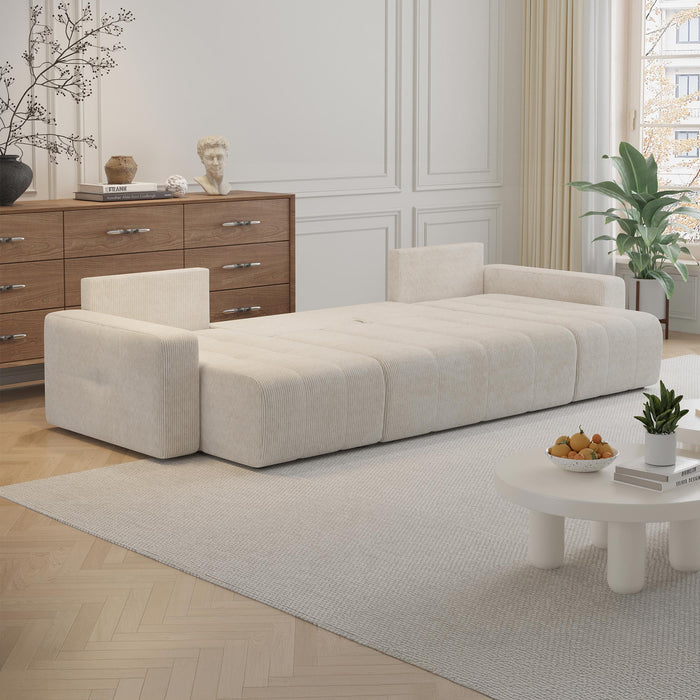 ALICIA Canapé panoramique convertible avec coffre en velours côtelé beige