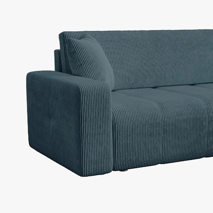 ALICIA MINI Canapé d'angle convertible et réversible avec coffre en velours côtelé bleu