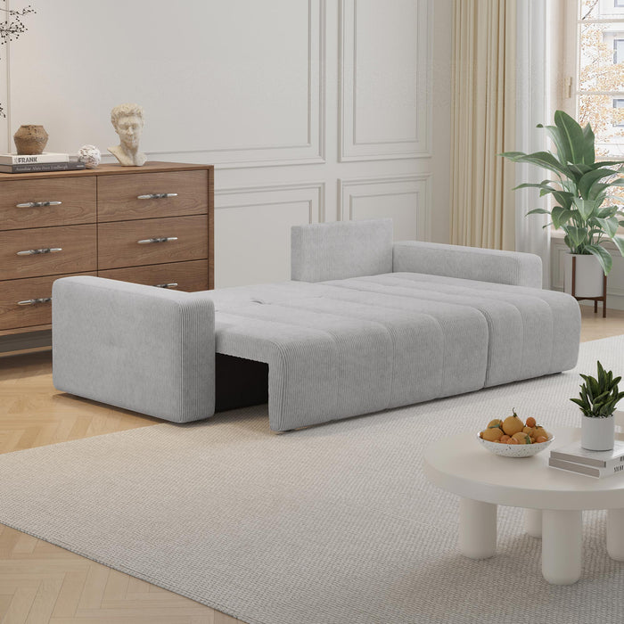 ALICIA MINI Canapé d'angle convertible et réversible avec coffre en velours côtelé gris clair