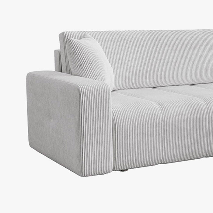 ALICIA MINI Canapé d'angle convertible et réversible avec coffre en velours côtelé gris clair