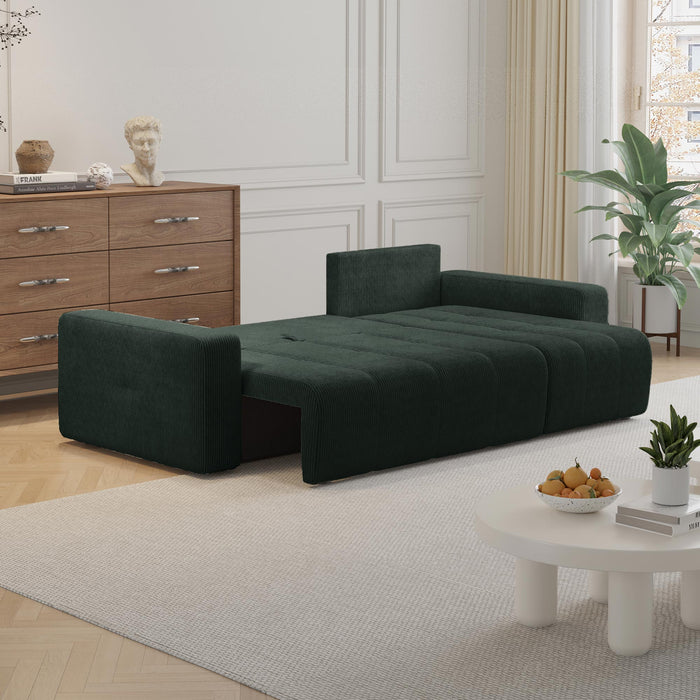ALICIA MINI Canapé d'angle convertible et réversible avec coffre en velours côtelé vert