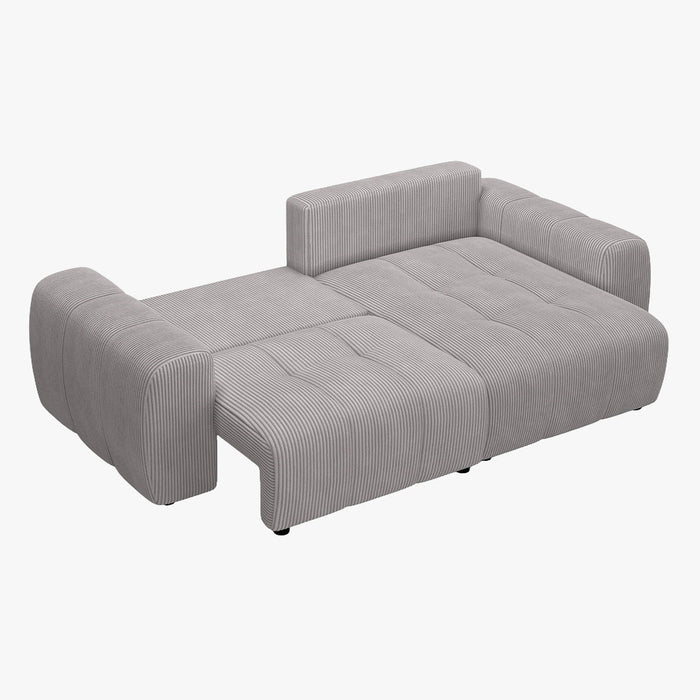 ALYA Canapé d'angle convertible et réversible avec coffre en velours côtelé gris clair