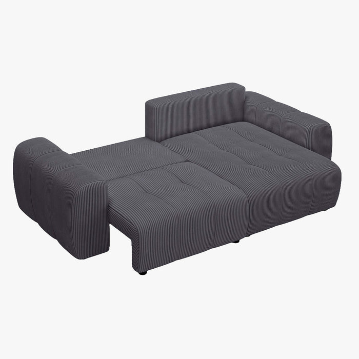 ALYA Canapé d'angle convertible et réversible avec coffre en velours côtelé gris foncé