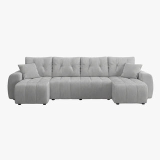 ALYA XL Canapé panoramique convertible avec coffre en velours côtelé gris clair