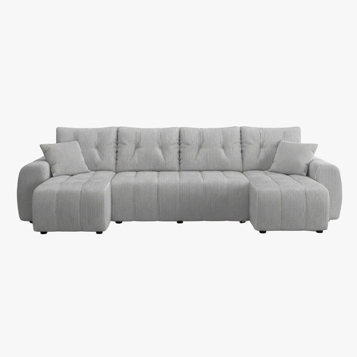 ALYA XL Canapé panoramique convertible avec coffre en velours côtelé gris clair