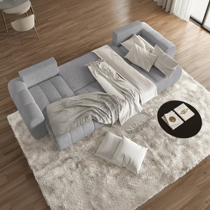 ALYA XL Canapé panoramique convertible avec coffre en velours côtelé gris clair