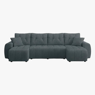 ALYA XL Canapé panoramique convertible avec coffre en velours côtelé gris foncé