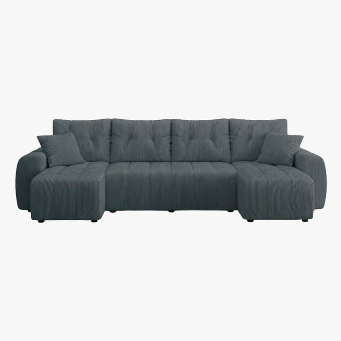 ALYA XL Canapé panoramique convertible avec coffre en velours côtelé gris foncé