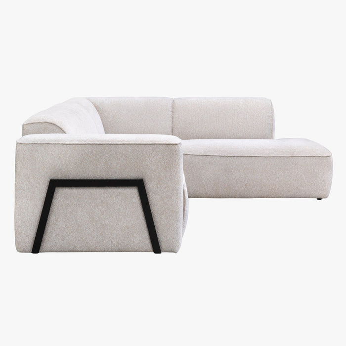 AMANDA Canapé d'angle en tissu blanc écru avec détail métal noir - Angle droit