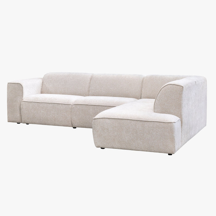 AMANDA Canapé d'angle en tissu blanc écru avec détail métal noir - Angle droit