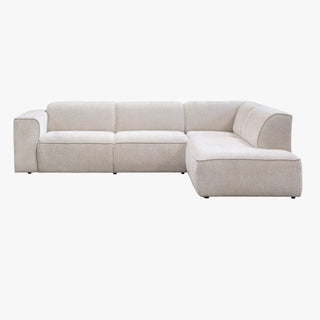AMANDA Canapé d'angle en tissu blanc écru avec détail métal noir - Angle droit