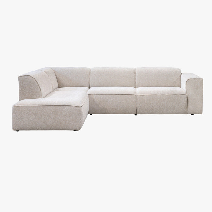 AMANDA Canapé d'angle en tissu blanc écru avec détail métal noir - Angle gauche