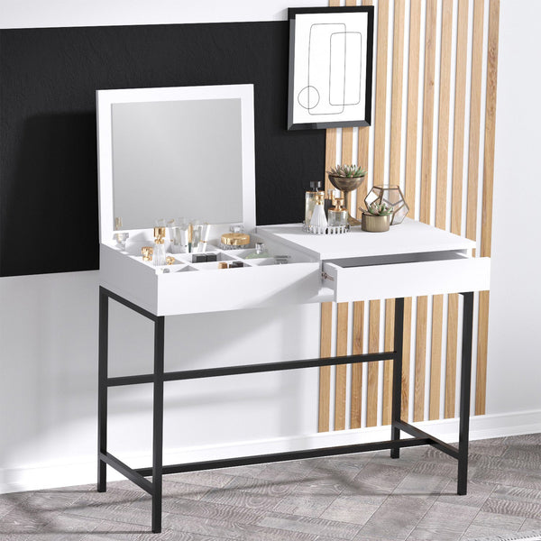 AMARIA Coiffeuse 1 tiroir avec miroir et rangement