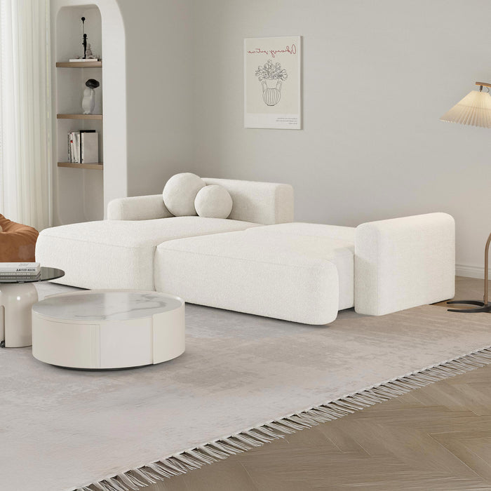 ANAIS Canapé d'angle convertible en tissu bouclette beige - Angle gauche