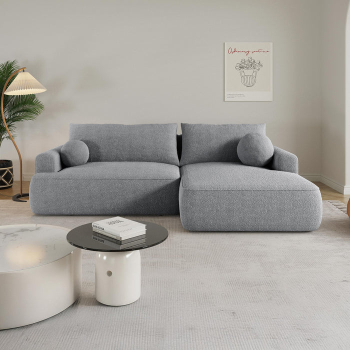 ANAIS Canapé d'angle convertible en tissu bouclette gris - Angle droit