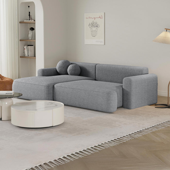 ANAIS Canapé d'angle convertible en tissu bouclette gris - Angle gauche