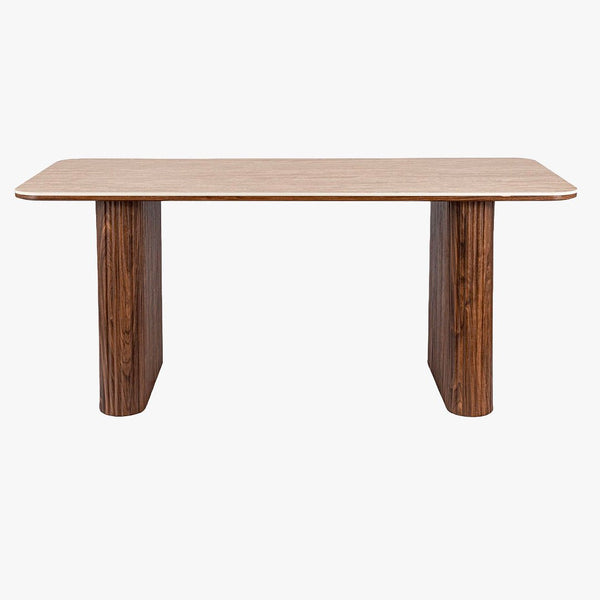 ARAMIS Table à manger rectangulaire en céramique beige pieds couleur bois foncé 180 cm