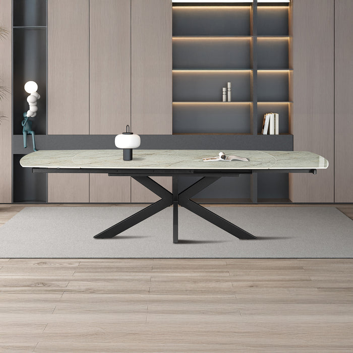 ARES Table à manger extensible en pierre frittée beige et métal noir