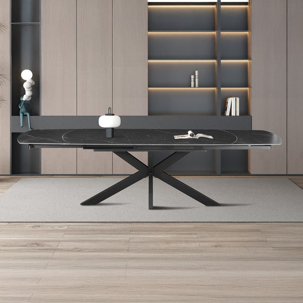 ARES Table à manger extensible en pierre frittée et métal noir